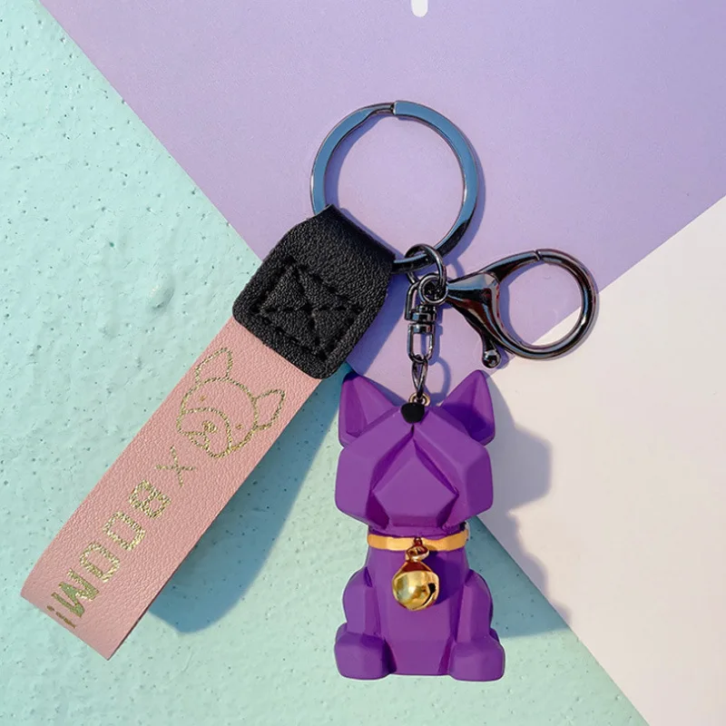 

Candycat Cartoon Cute Resin Bulldog Keychain for Women Men PU Rope Slice Bell Dog Pendant DIY Bag Key Chain Jewelry Accessories