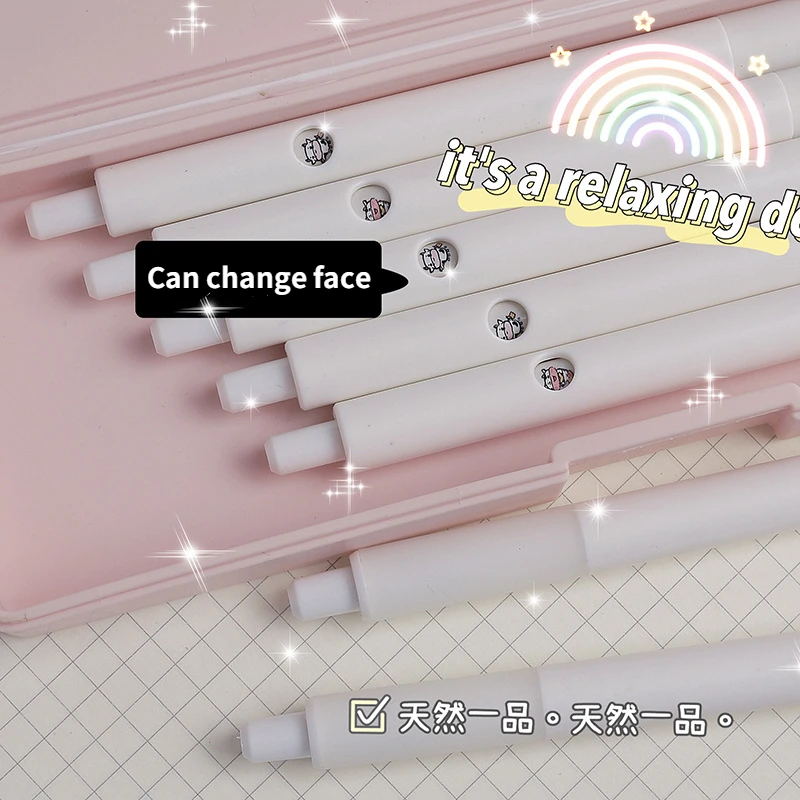

New 0.55mm 3/6pcs Kawaii Face-changing Black Ink Pen Signature Pen Press Gel Pens Gift Office Stationery Unzip Stationeries