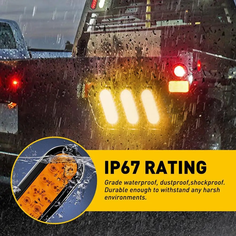 

2Pc 6 Inch Oval Trailer Tail Lights 10LEDs Park Turn Signal IP67 Waterproof For Boat Trailer RV Trucks