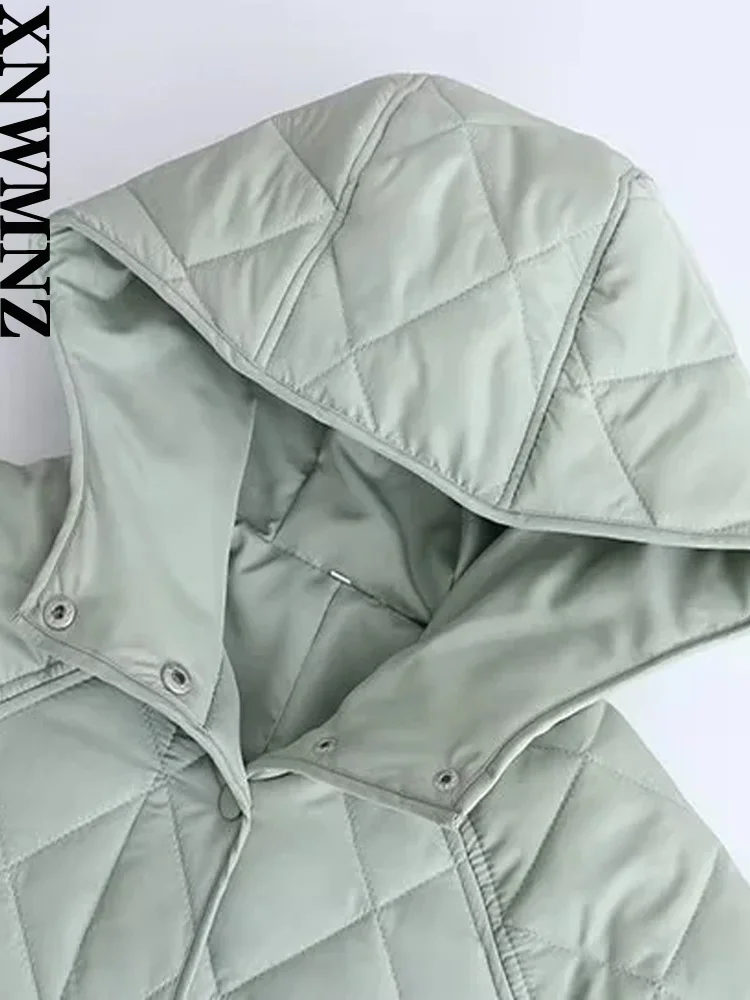 XNWMNZ Women Fashion Warm Hooded Padded Jacket Woman Long Sleeve Buttons Pockets Oversize Long Parkas Outwear Female Overcoat