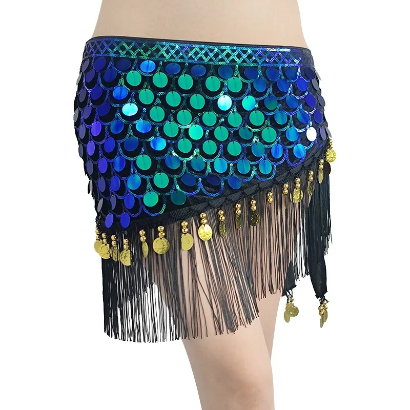 

Belly Dance Accessories Sequins Fish Scale Belt Tassels Hip Scarf Colored Coins Carnival Party Stage Performance Rave skirts