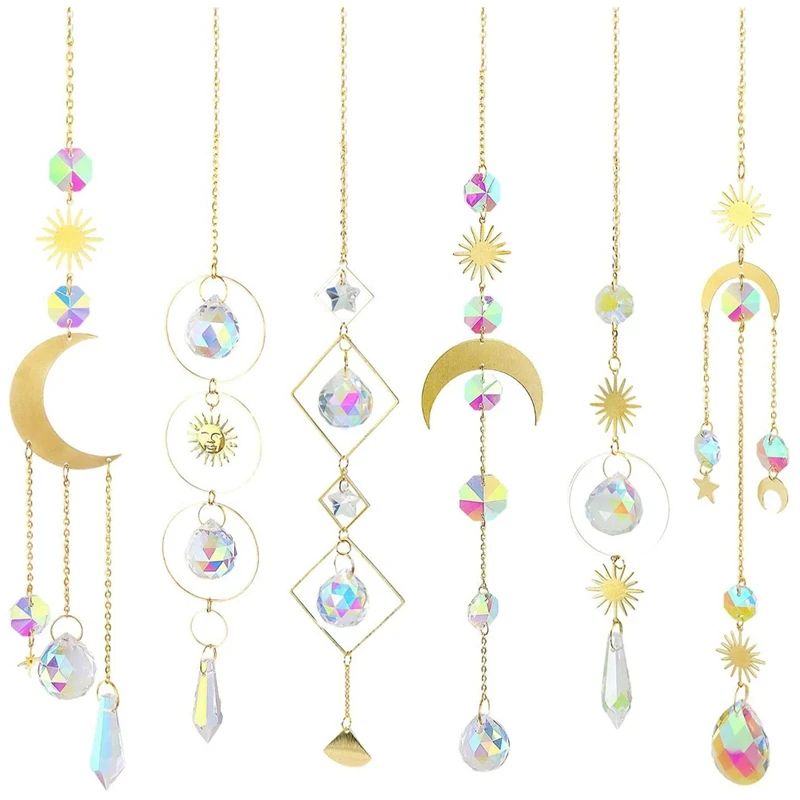 

6Pieces Crystals Suncatcher Hanging Sun Catcher With Chain Pendant Ornament Crystal Balls For Window Home Garden