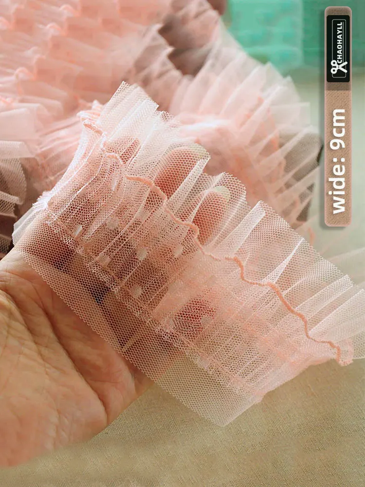 

9CM Wide Dot Pleated Mesh Lace for Fringed Trimmings Party Wedding Women Dress Ruffle Cuffs Decor Sewing Accessories African
