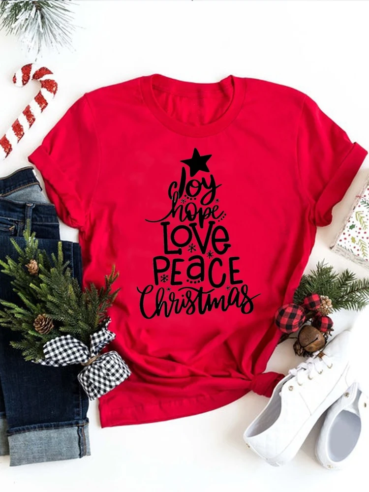 

Star Tree Love Sweet 90s New Year Tee Holiday Tops Fashion Merry Christmas Festival Women Print Clothes Female Graphic T-Shirt