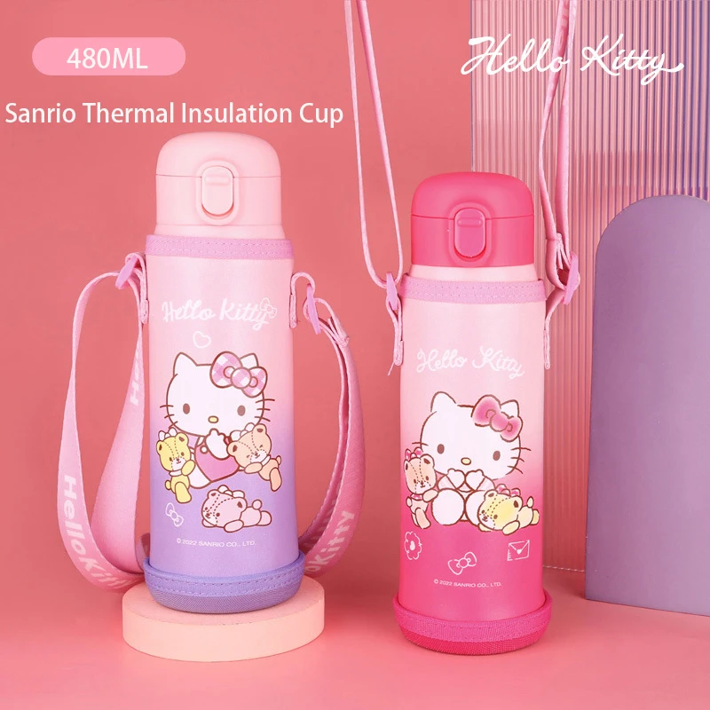 

Hello Kitty Sanrio Thermos Cup Kawaii Anime Portable 316 Stainless Steel Straw Cup Coffee Milk with Rope Water Bottle Girl Gift