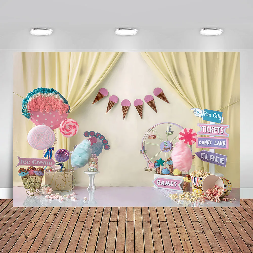 

Photography Background Ice Cream Sweet Candy Girl Birthday Party Cake Smash Portrait Decoration Photo Backdrop Studio