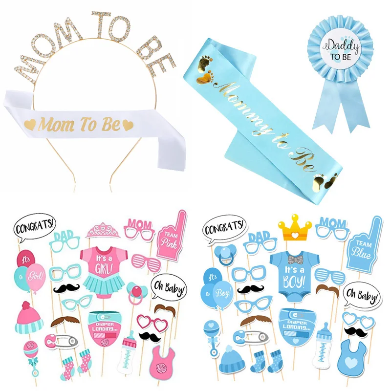 

Baby Shower Girl Decorations Mommy To Be Dad To Be Shoulder Strap Sash Set Blue Pink Badge Gender Reveal Birthday Supplies Gifts