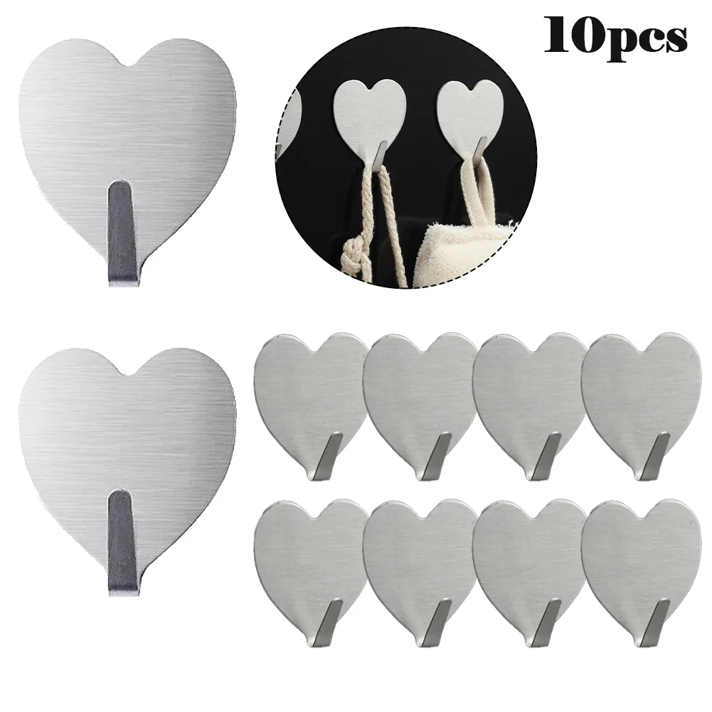 

10pcs Stainless Steel Hooks Self Adhesive Robe Hats Bag Key Door Wall Hook Hanger For Kitchen Storage Towel Hanging Hooks