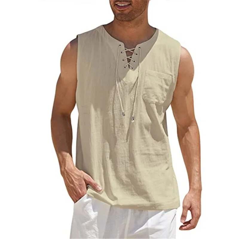 

Summer Casual tank top men Shirt Sexy Tease for nick Top Men's Sleeveless Cotton Linen T-shirt Solid Color Breathable Vest