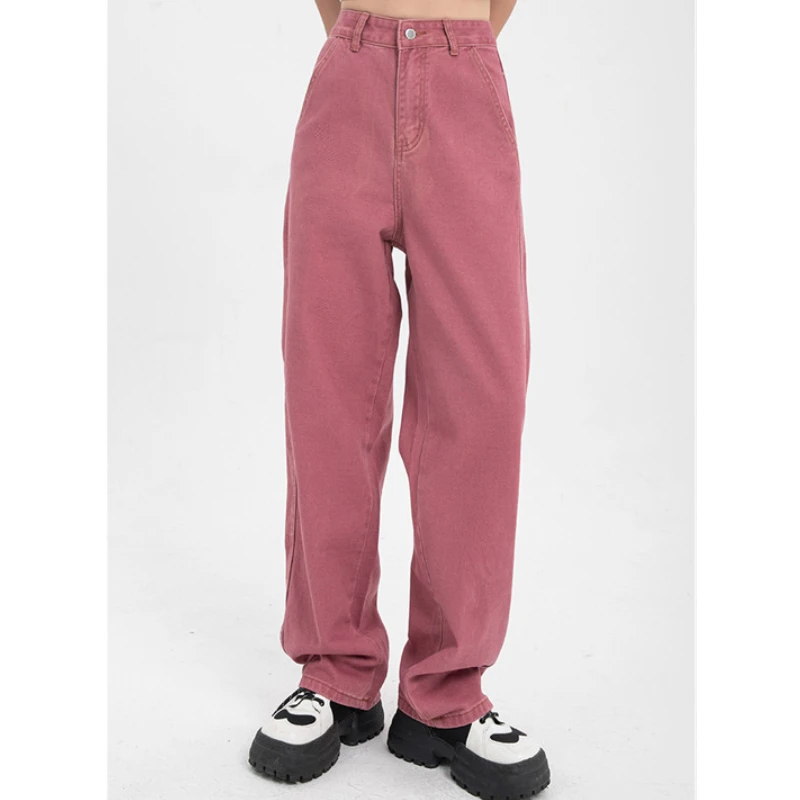 

Jeans High Waist Wide Leg Denim Trousers Loose Ladies Street Retro Straight Baggy Trousers Solid Color PantsG98