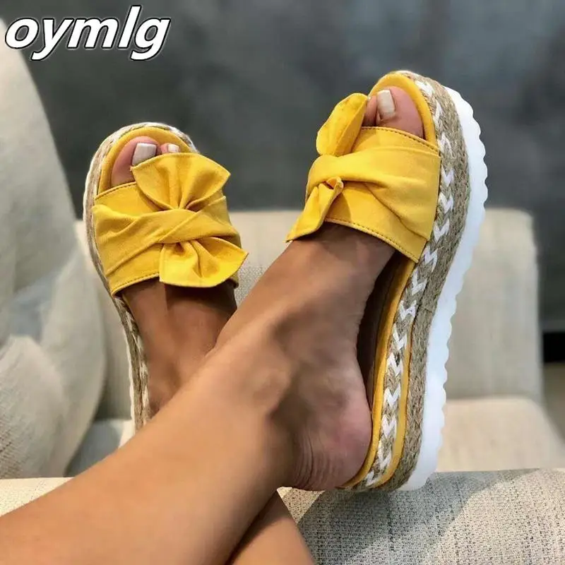 

Slippers Women Slides Summer Bow Summer Sandals Bow-Knot slippers with thick soles platform Female Floral Beach Shoes
