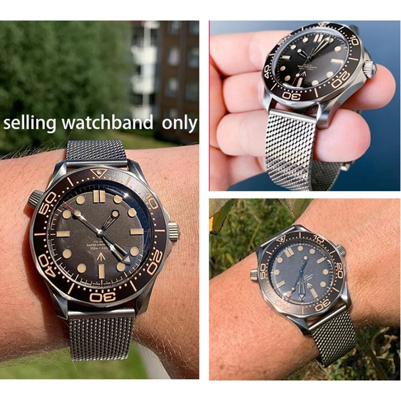 High Quality 316L Stainless Steel 19mm 20mm Watchband for Omega 007 James Bond Seamaster 300 Watch Strap Woven Metal Bracelets