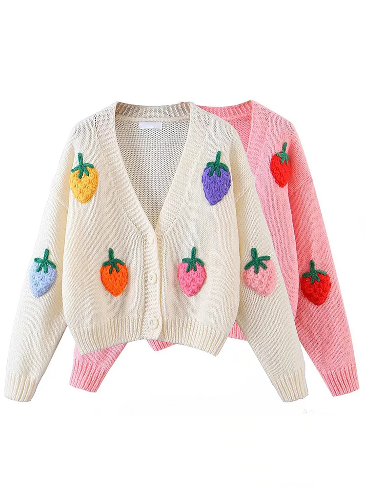 

Jastie, вязаный свитер с клубникой, кардиган, осенний, новый, теплый, с длинным рукавом, однотонный, женский свитер, модный, милый, с v-образным вырезом, джемпер для женщин