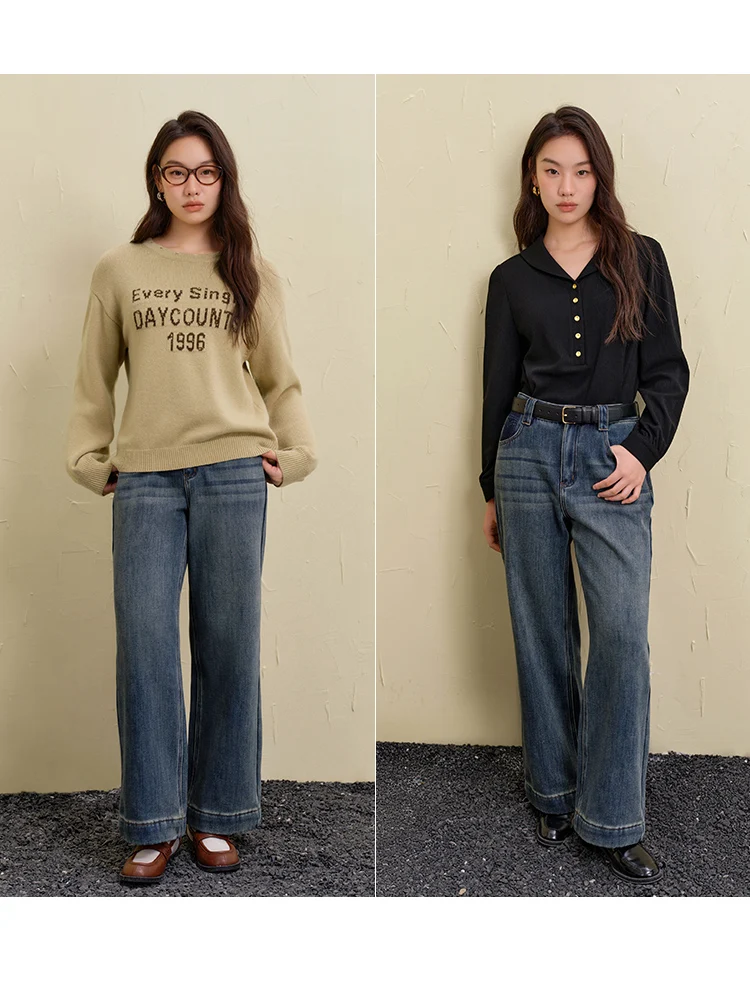 Женские прямые джинсы больших размеров свободные зимние модные ретро синие