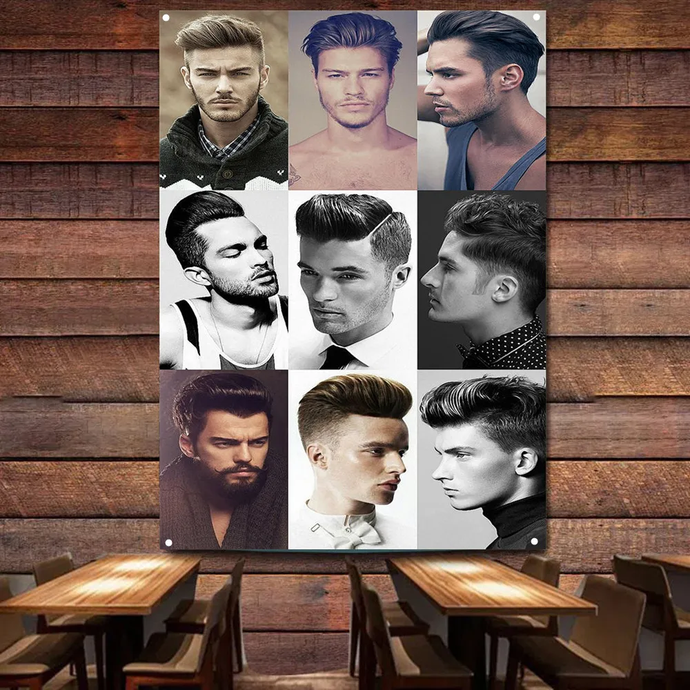 

Vintage Barber Shop Flag Haircut & Shave Salon Decoration Banner, Men Tattoo Hairstyles Mural Tapestry Poster Wall Hanging Flag