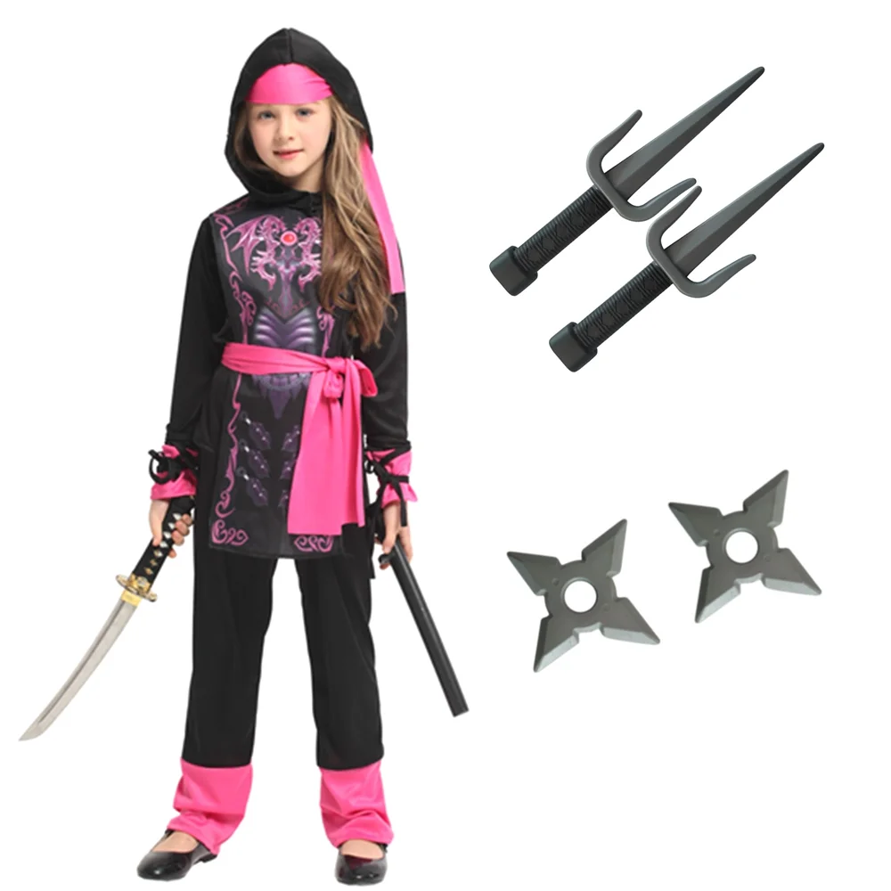 Ninja Cosplay Kids Costume Ninja Warrior Cosplay Boy Girl Halloween Party Fancy Dress Dagger Kunai Darts Carnival Swordsman