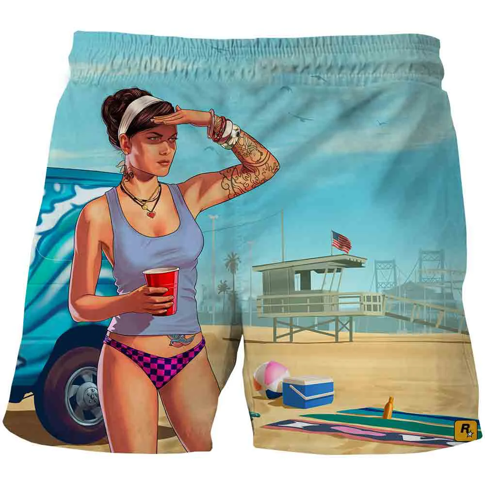 2021 new men beach shorts GTA 5 game 3D Printed Joker Face Casual board shorts harajuku Breathable Swimsuit short homme Fashion