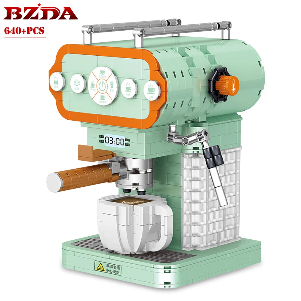 BZDA Mini Blocks Creative Coffee Machine Retro Modern Machine Assembly Model Building Blocks Toys For Children Christmas Gifts