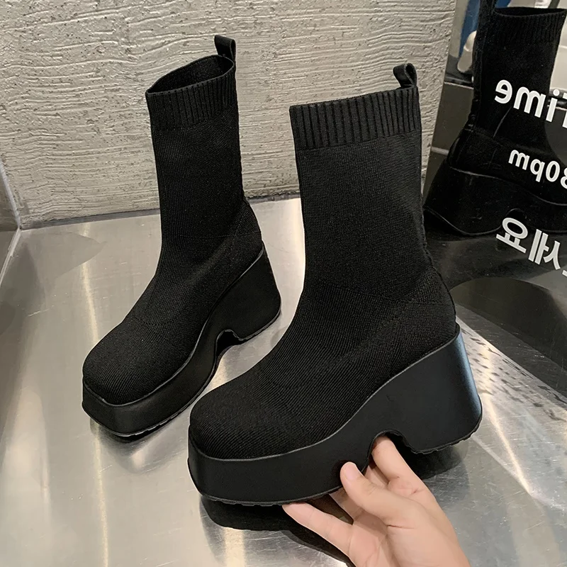 

Platform Women's Ankle Boots Shoes Woman Summer 2023 High Heels Punk Round Head Thick Bottom Wedges Luxury Free Shipping Offer