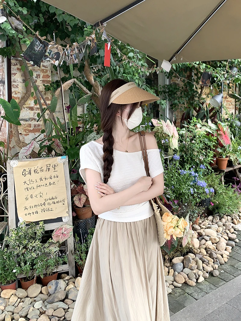 

Текстурная плиссированная футболка GY4040 с коротким рукавом для женщин, летняя новая Корейская версия, свободный и модный топ