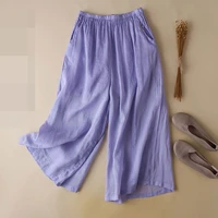 casual literary ramie loose wide leg pants womens summer new cotton and linen design nine point pants women