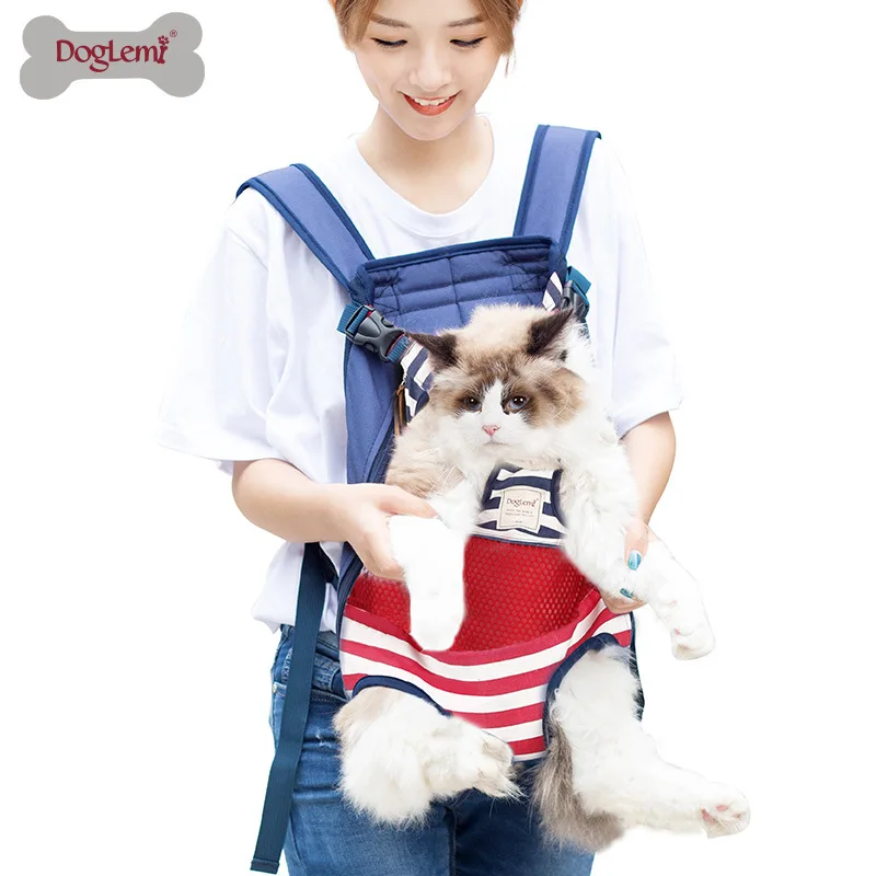 Outdoor pet backpack striped color matching puppy chest dog backpack travel breathable mesh cat bag dog bag