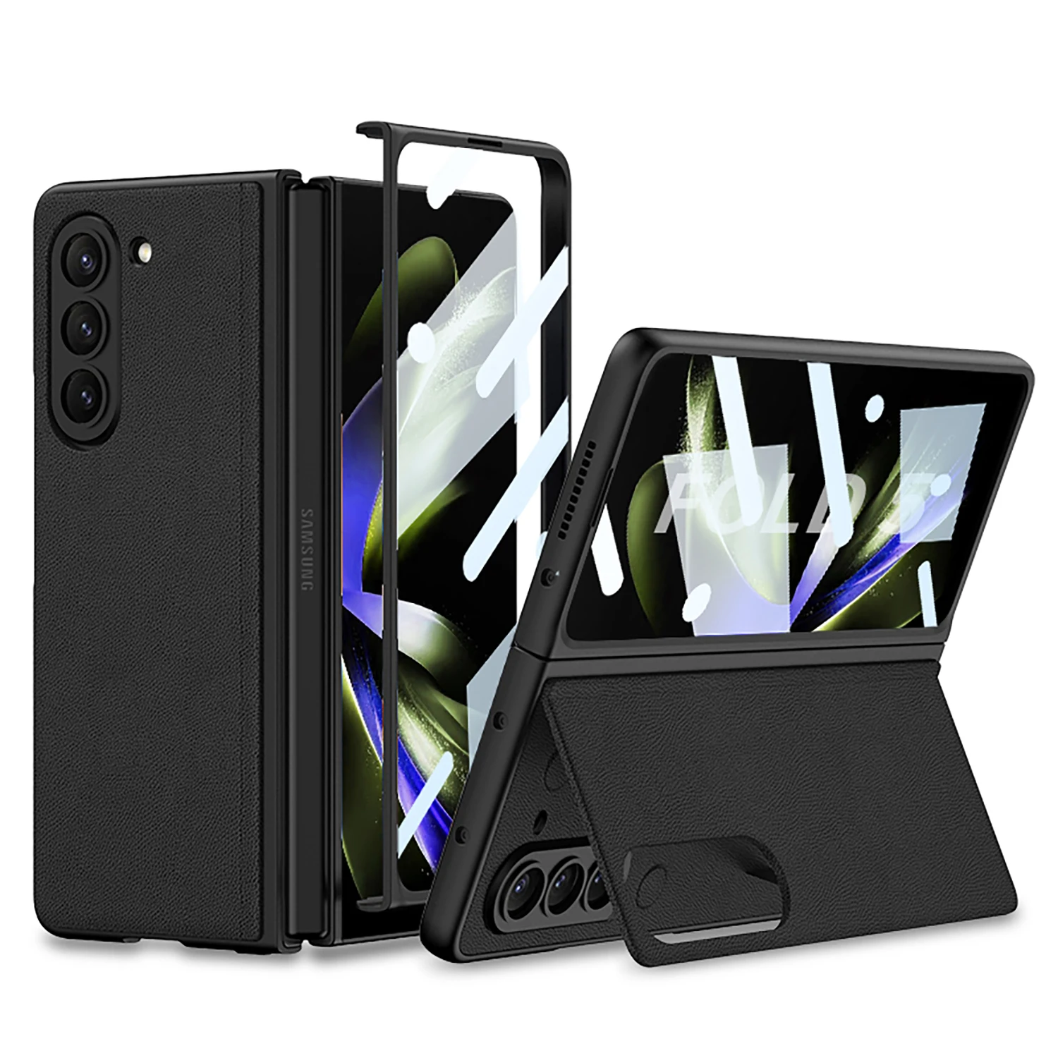 For Samsung Galaxy Z Fold 5 Case Ultra Thin Matte Folding Flap Bracket Leather With Tempered Film All Inclusive Shockproof Cover For Samsung Galaxy Z Fold 5 Case Ultra Thin Matte Folding Flap Bracket Leather With Tempered Film All Inclusive Shockproof Cover