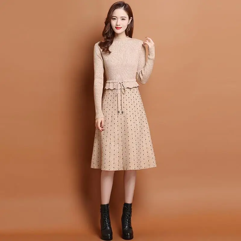 Woman Elegant Sweater Knit Dress New Female O-neck Full Sleeve Stretch Vestidos Ladies Casual Warm Knitted Dress Vestidos G183