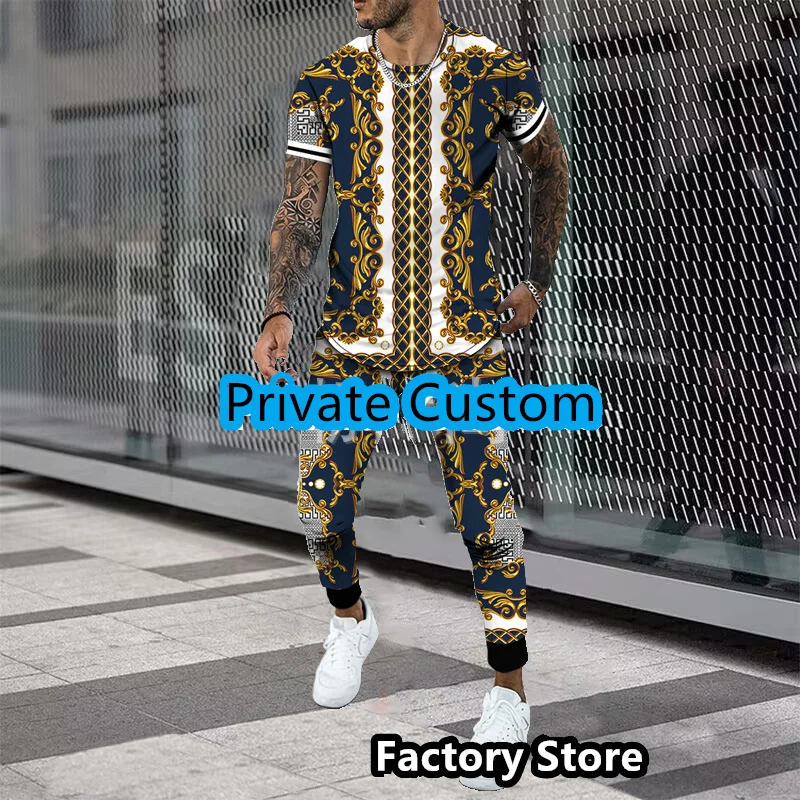 Men's Streetwear Short Sleeve T-shirt O Neck 2 Piece Summer Pant Suit Oversized Jogging Outfit Vintage  Male Tracksuit Clothing