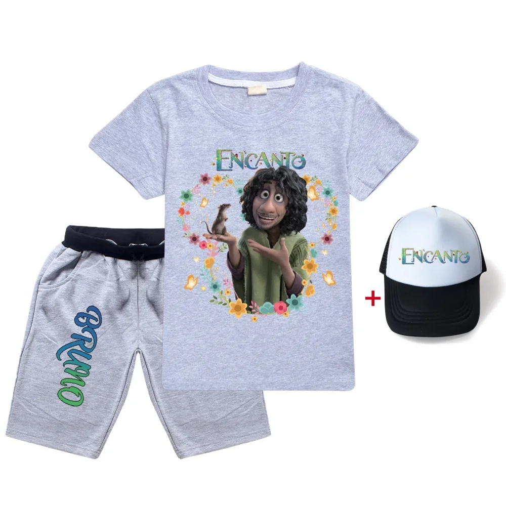 

2022 Disney Summer Boys and Girls Short-Sleeved Casual Pants Hat Three-Piece Sports Suit New Movie Encanto2-16Y