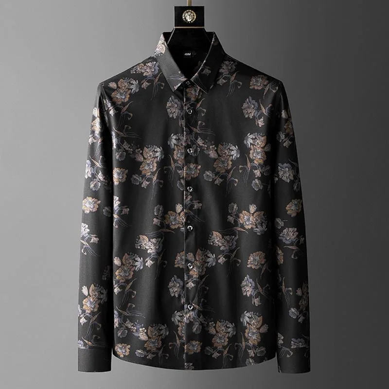 

European and American fashion retro floral long sleeved shirt men's 2022 spring and autumn casual wrinkle resistant quality shir