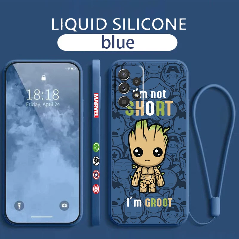 

Marvel SpiderMan Groot Phone Case For Samsung Galaxy A73 A53 A33 A52 A32 A22 A71 A51 A21S A03S 4G 5G Liquid Left Rope Soft Cover