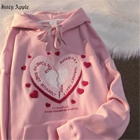 juicy apple womens hoodie pink crewneck sweatshirt embroidered baggy cute hoodie streetwear y2k womens clothing fashion 2022