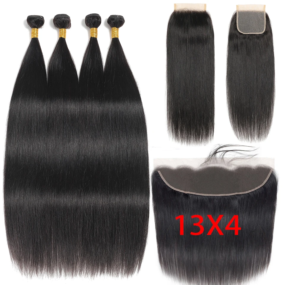 

Bone Straight Bundles With Frontal Peruvian 4x4 HD Lace Closures With Bundles Hair Weave Bundles With Closure For Black Women