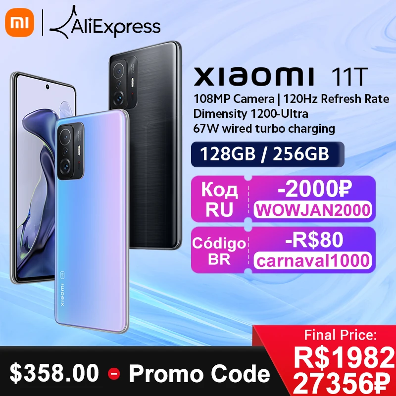  Мобильный телефон Xiaomi 11T, глобальная версия, 128 ГБ/256 Гб ПЗУ, экран 1200 дюйма, Восьмиядерный, 67 Вт, зарядка, камера МП 