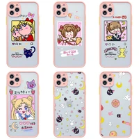cute sailor moon phone case for iphone 13 12 11 pro max mini xs 8 7 plus x se 2020 xr light pink matte transparent cover