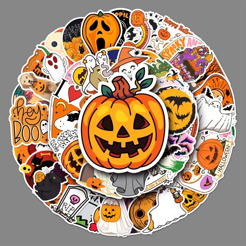 

50 pc Halloween Graffiti Sticker Ghost Pumpkin Man Funny Stickers for DIY Sticker on Travel Case Laptop Skateboard Guitar Fridge