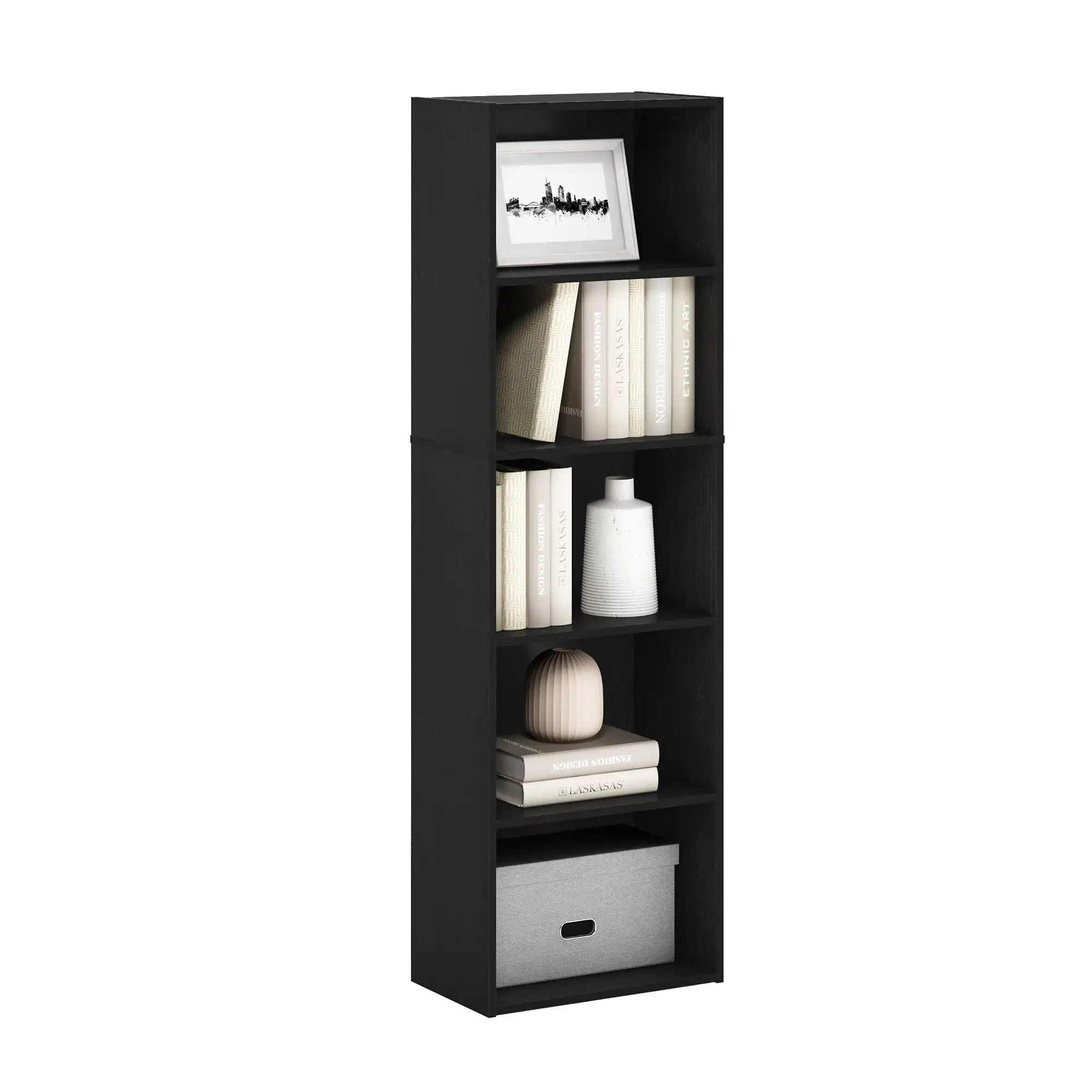 

5-Tier Reversible Color Open Shelf Bookcase, Blackwood Storage Box Organizer
