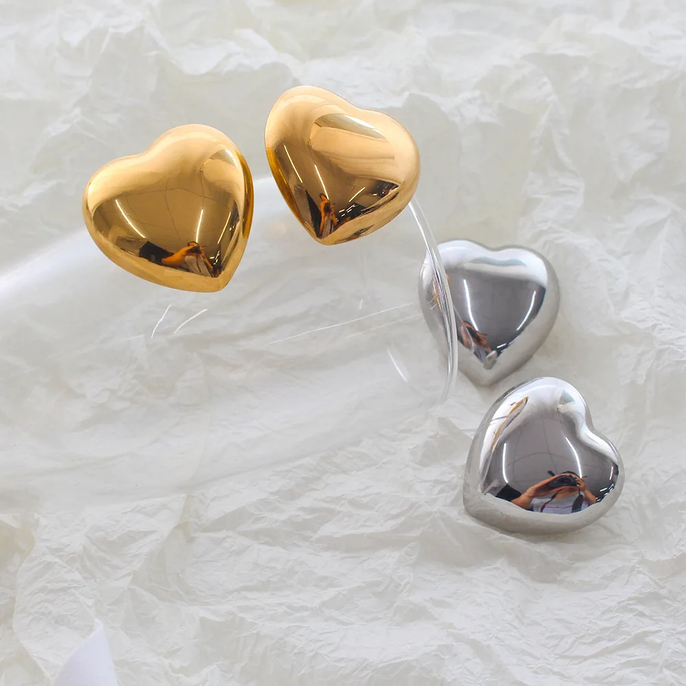 Stainless Steel PVD Large Size Love Heart-shaped Studs Earrings for Women Girls Exaggerated Design Waterproof Party Jewelry Gift
