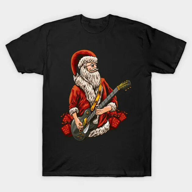 

Christmas Santa Claus Plays The Guitar Parody Funny Black T-Shirt Harajuku Ullzang T-shirt Funny Tees Male Oversized T-shirt