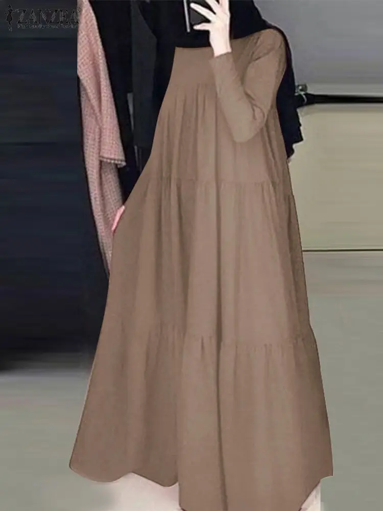

ZANZEA Muslim Fashion Dress Solid Color Long Sleeve Vestidos Femme Casual Elegant Sundress Vintage Party Dubai Turkey Robe 2023