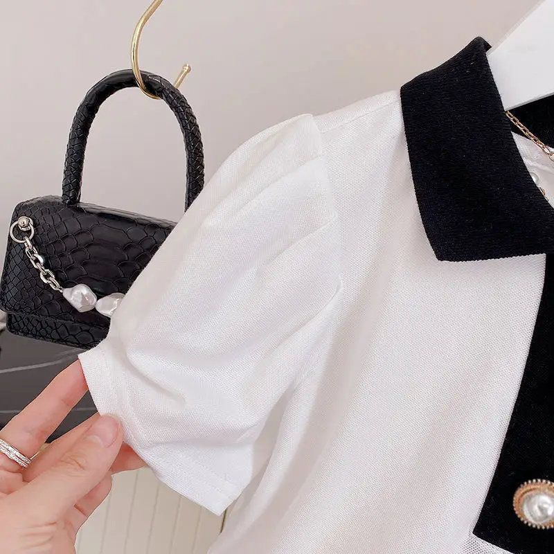 2pc 2022 Summer Girls Sets Child latest Clothes Suit Children teens Short-Sleeved shirt blouse + lace pleated skirt Kids 12 year