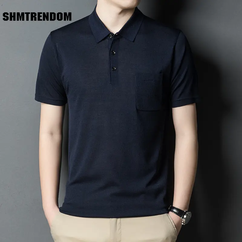

Мужская хлопковая рубашка-поло SHMTRENDOM, однотонная летняя футболка с коротким рукавом, повседневная мужская рубашка-поло, уличная одежда
