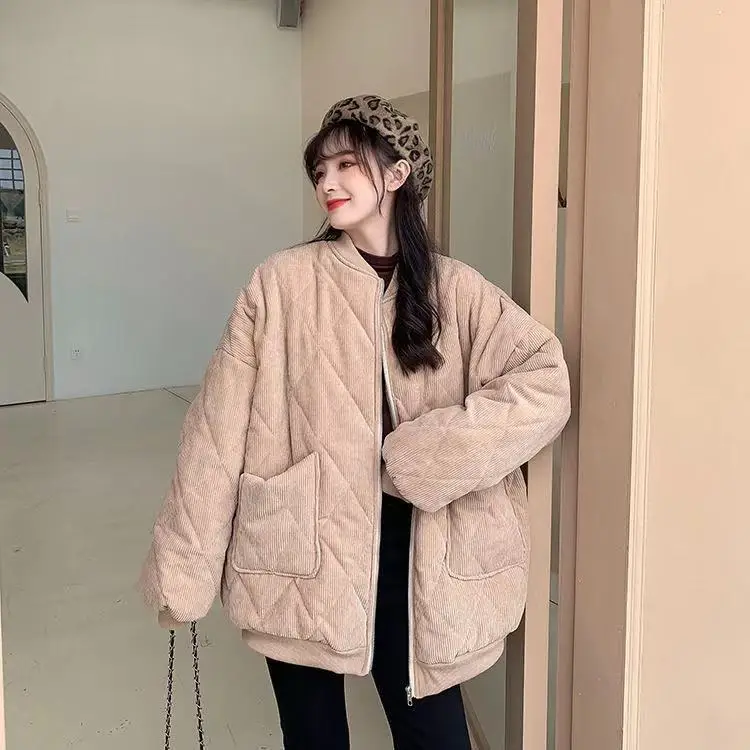 Velvet Thick Coat Loose Simple Korean Version Solid Color Rhombus Cardigan Fashion Trend Autumn and Winter New Tops