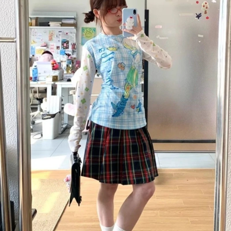 Фото Deeptown Y2k женская футболка в японском стиле Juminocore Harajuku футболки с принтом аниме Kawaii женские винтажные футболки с длинными рукавами тонкие №2