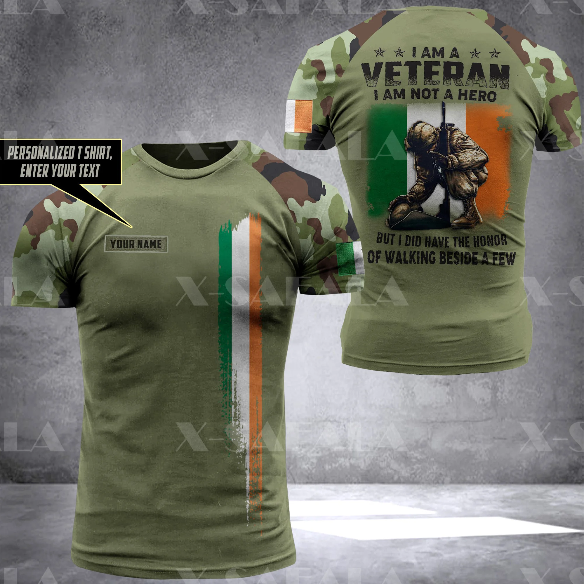 IRISH Veteran ARMY Soldier Country Flag 3D Printed High Quality Milk Fiber T-shirt Summer Round Neck Men Female Casual Top-2