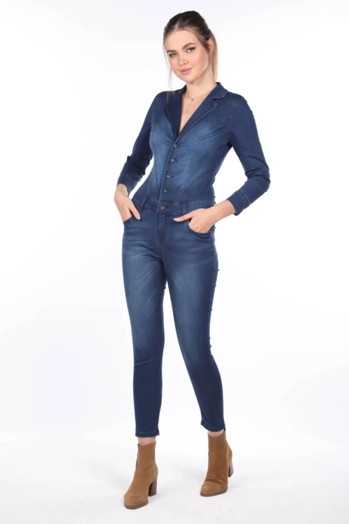 

Women's Overalls Navy Blue Jean Jumpsuit Pants Hot Style Quality Fabric Sleeveless Baggy Trousers Casual Jumpsuit