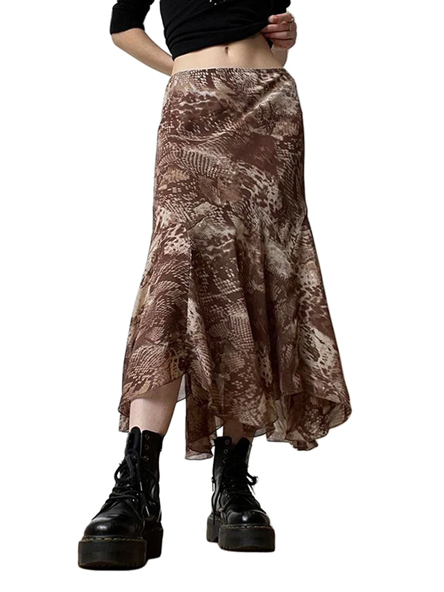 

Thorn Tree Retro Sexy Floral Print Fairycore Grunge Casual Fashion Long Skirts Women Spring Fall Low Waist Elegant Female Skirts