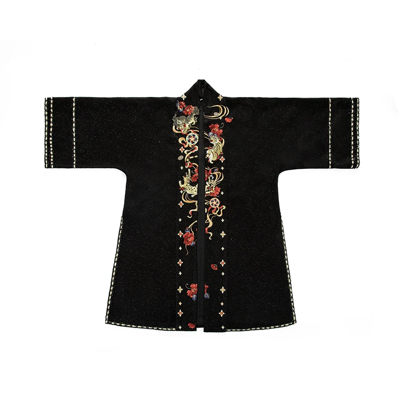 

Embroidered Straight Collar Placket Long Jacket Three Players Skirt All-Match Aircraft Sleeve Short Shirt Chinese Clothing