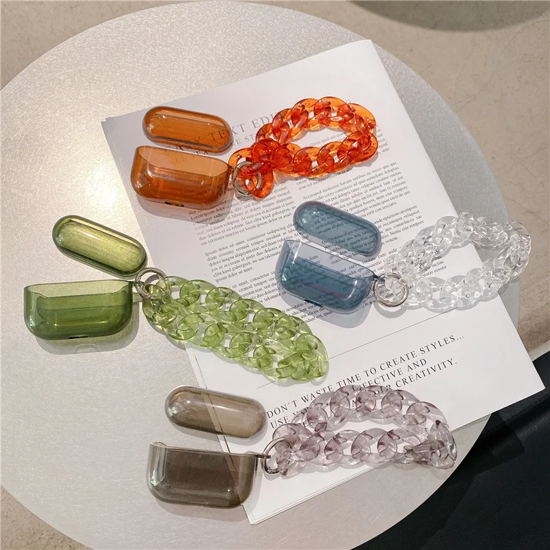 

INS Korean Cute Acrylic Bracelet Chain Transparent Soft Airpods Cases For AirPods 1 2 Pro Wireless Bluetooth Earphone Box Cover